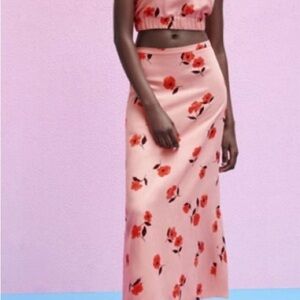 Zara Pink Floral Maxi Skirt Set